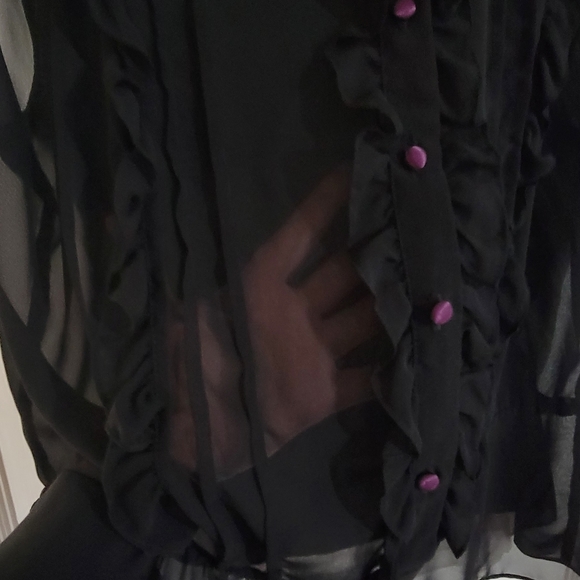 Sheer Black Top with Purple Buttons - Picture 3 of 3